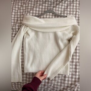 H&M Off-the-Shoulder Cream Ribbed Sweater
